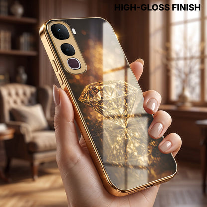 Vivo Y400 Pro 5G Golden Diamond Gold Electroplated Glass Phone Back Case