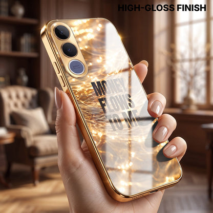 Vivo V70 FE 5G Money Flows To Me Gold Electroplated Glass Phone Back Case