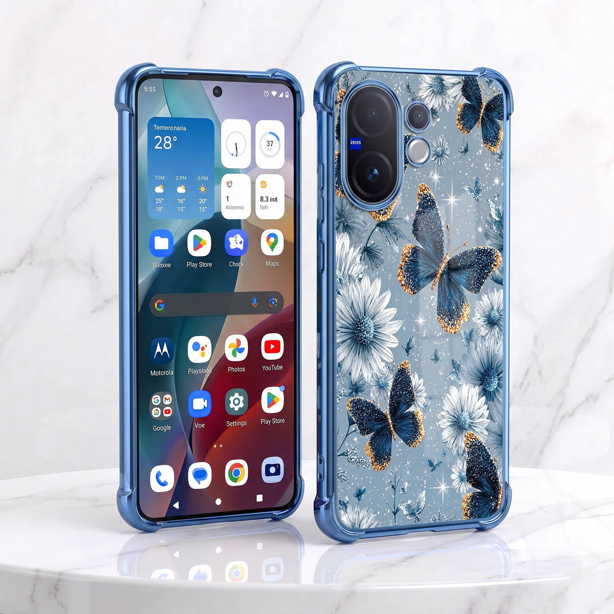 Vivo V60 5G Blue Butterfly Floral Airbags Printed Back Case