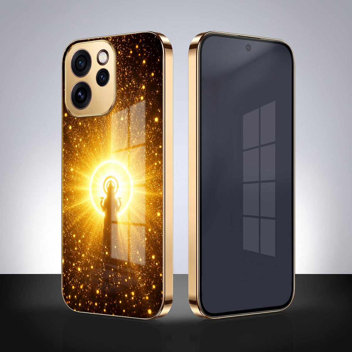 Oppo Reno 15 Pro Mini 5G Lakshmi Sacred Gold Electroplated Glass Phone Back Case