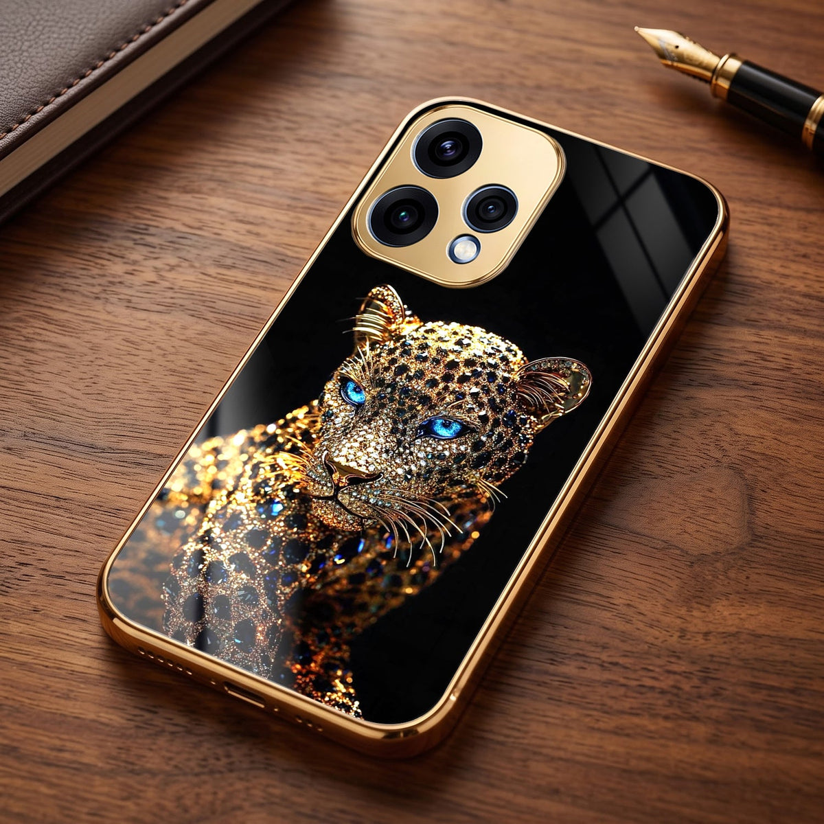 Oppo Reno 15 5G Panther Gold Electroplated Glass Phone Back Case