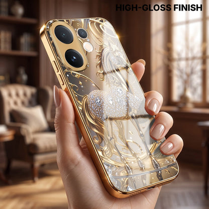 Vivo T4 Pro 5G Luxury Horse Texture Gold Electroplated Glass Phone Back Case