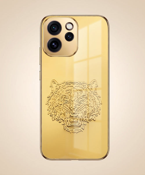 Oppo Reno 15 Pro Mini 5G Golden Tiger Face Gold Electroplated Glass Phone Back Case