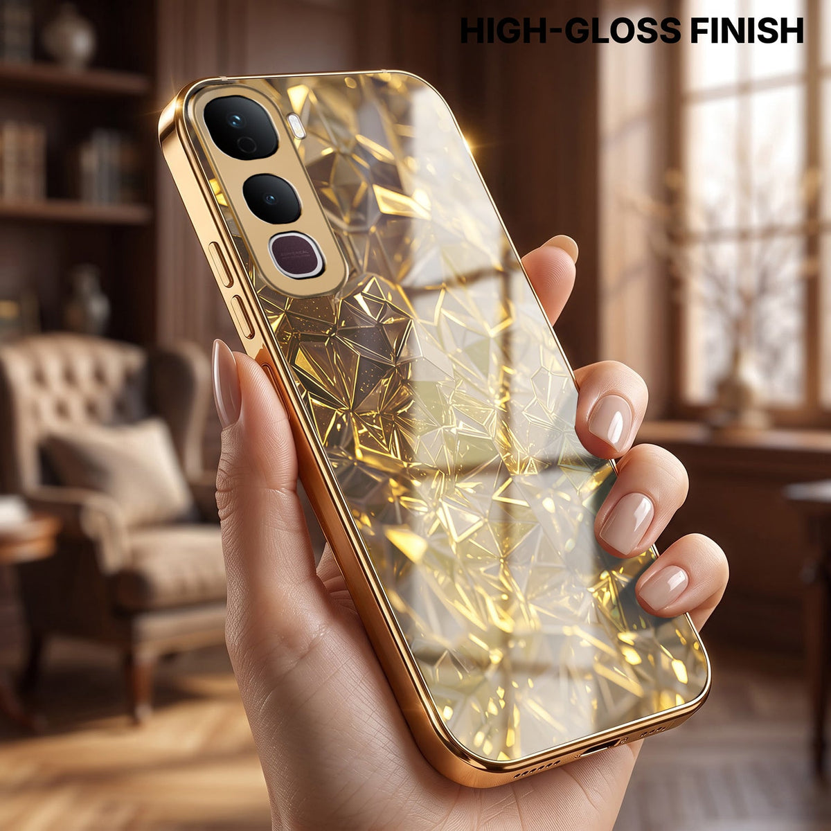 Vivo Y400 Pro 5G Golden Diamond Shatter Gold Electroplated Glass Phone Back Case