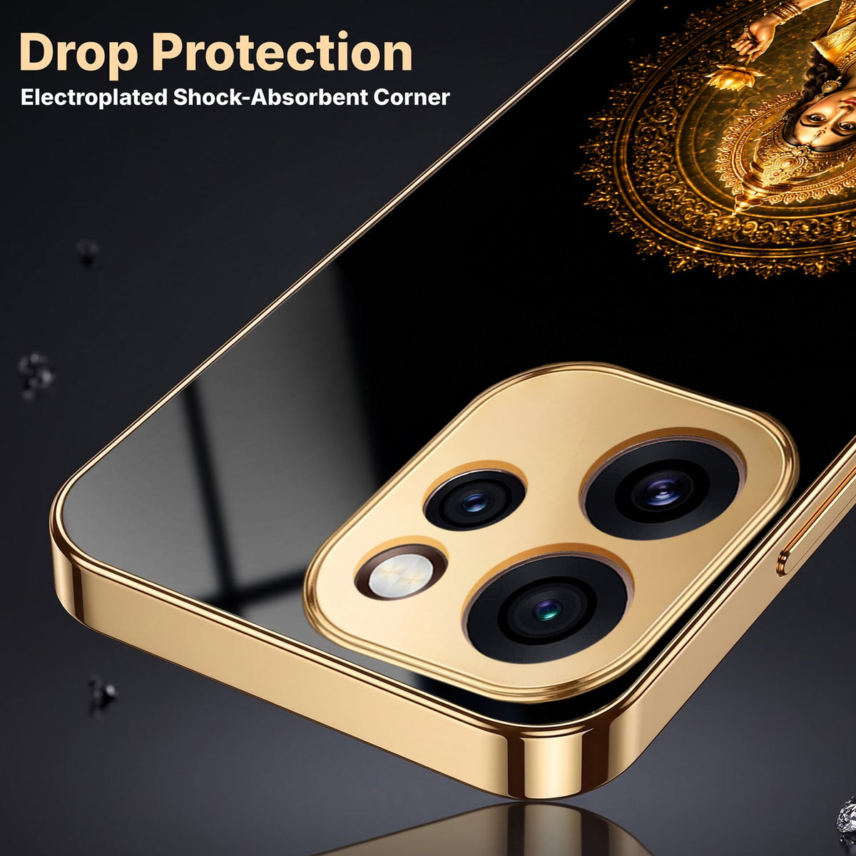 Oppo Reno 15 Pro Mini 5G Golden Maa Lakshmi Gold Electroplated Glass Phone Back Case