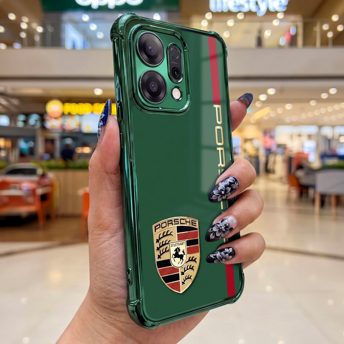 Oppo Reno 14 5G Premium Green Porsche Logo Airbags Printed Back Case