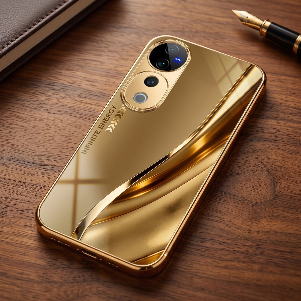 Vivo V40 Pro 5G Luxury Infinity Energy Gold Electroplated Glass Phone Case