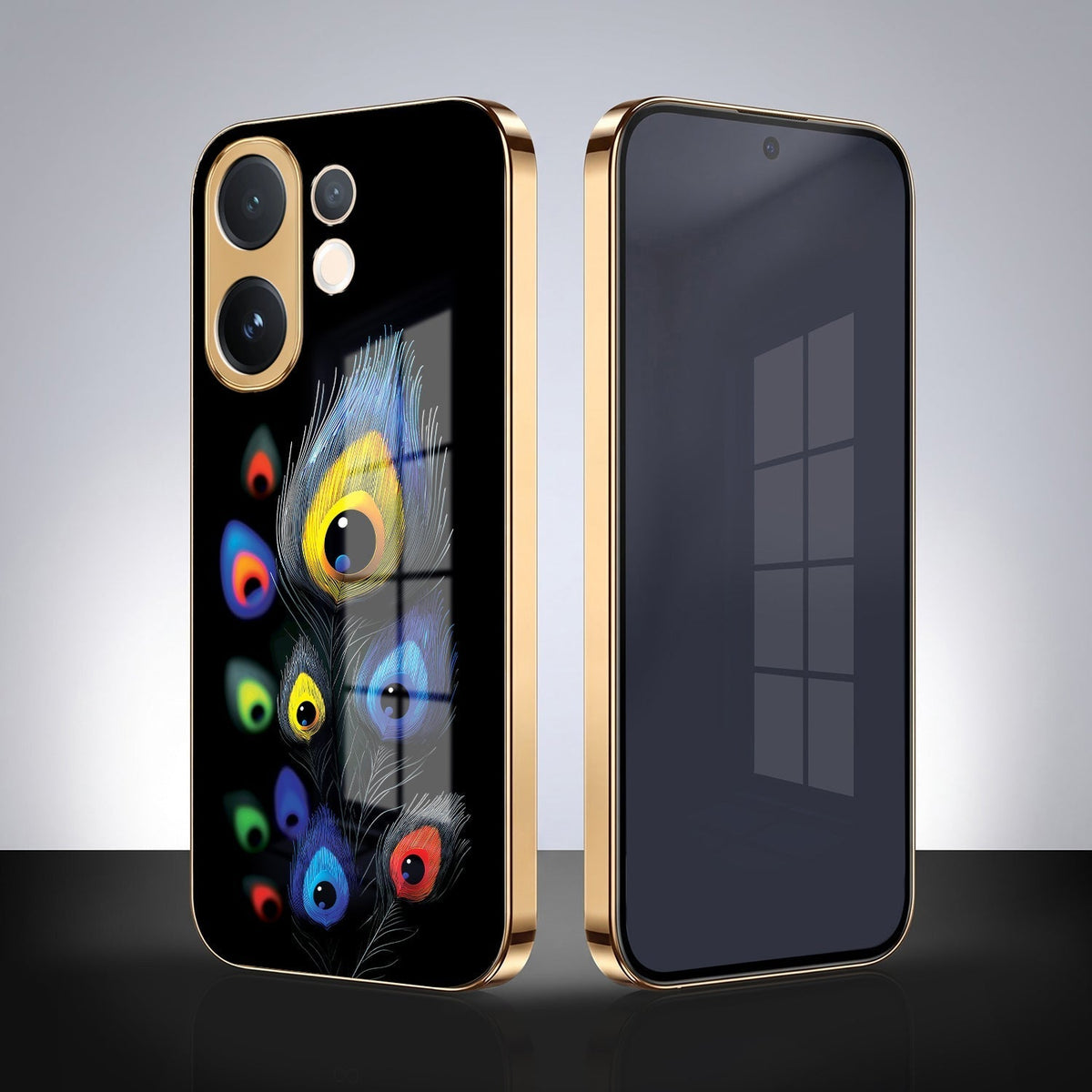 Vivo T4 Pro 5G Multi-Feather Peacock Gold Electroplated Glass Phone Back Case