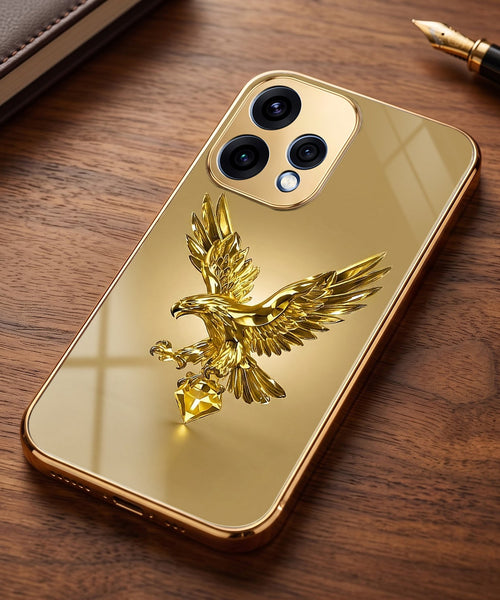 Oppo Reno 15 5G Golden Eagle Gold Electroplated Glass Phone Back Case