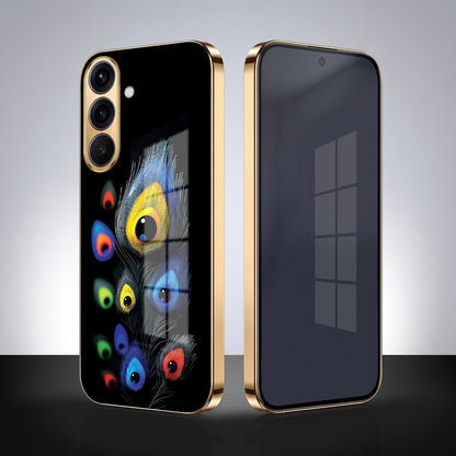 Samsung Galaxy A36 5G Premium Peacock Feather Gold Electroplated Glass Phone Back Case