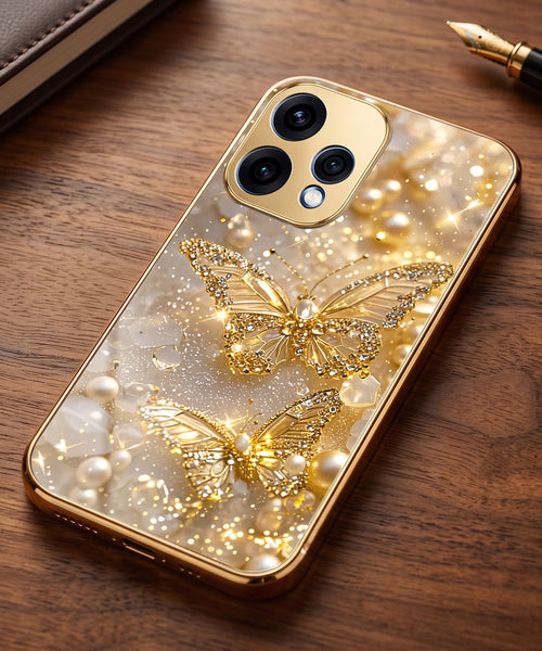 Oppo Reno 15 5G Golden Butterfly Gold Electroplated Glass Phone Back Case