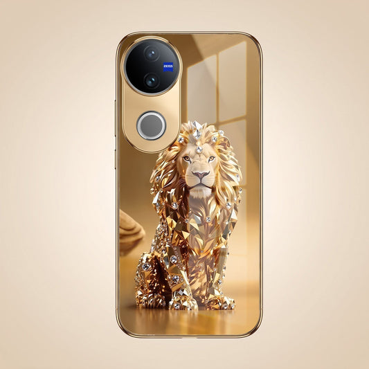 Vivo T4R 5G Luxury Lion Gold Electroplated Glass Phone Back Case
