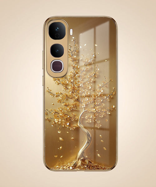 Vivo Y400 Pro 5G Golden Tree Gold Electroplated Glass Phone Back Case