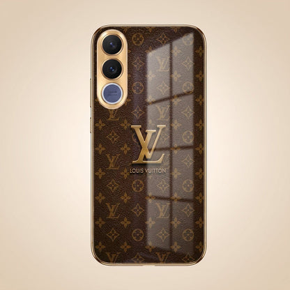 Vivo V70 FE 5G LV Brown Monogram Gold Electroplated Glass Phone Back Case