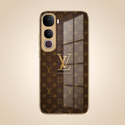 Vivo Y400 Pro 5G LV Brown Monogram Gold Electroplated Glass Phone Back Case