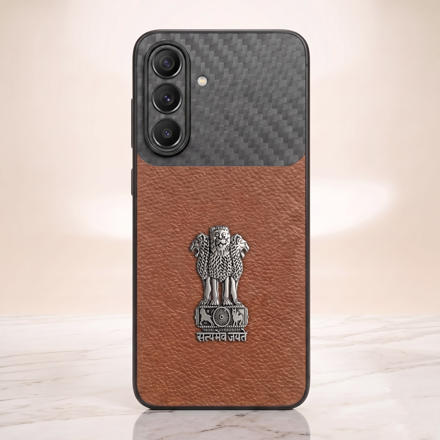 Samsung Galaxy A57 5G Satyamev Jayate Carbon Fiber Leather Hybrid Phone Case