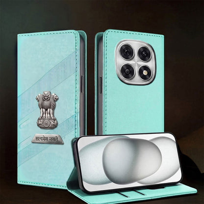 Oppo F29 Pro 5G Metal Satyamev Jayate 2-in-1 Emblem Magnetic Flip Wallet Case