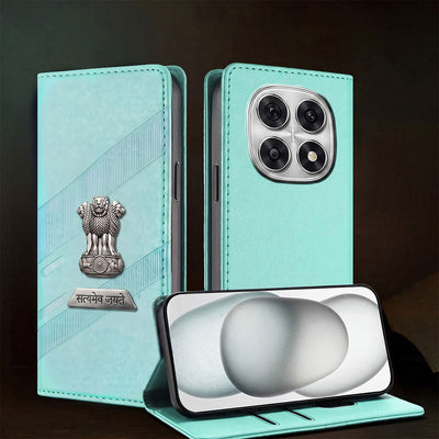 Oppo F29 Pro 5G Metal Satyamev Jayate 2-in-1 Emblem Magnetic Flip Wallet Case