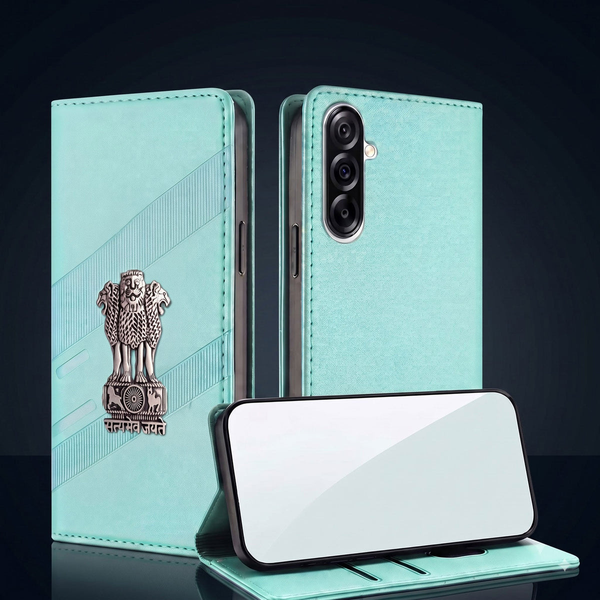 Samsung Galaxy A36 5G Satyamev Jayate 3D Emblem Magnetic Flip Wallet Case