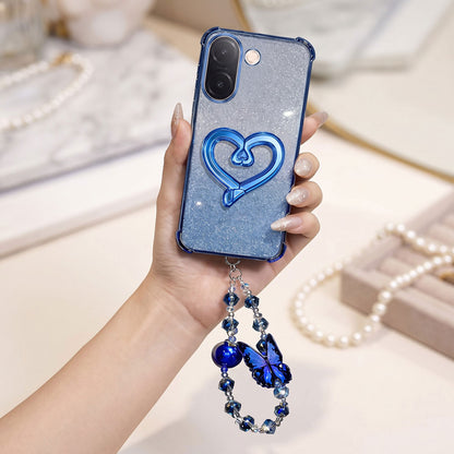Vivo V60e 5G Luxury Shimmer Airbag Heart Stand Case with Charm Strap