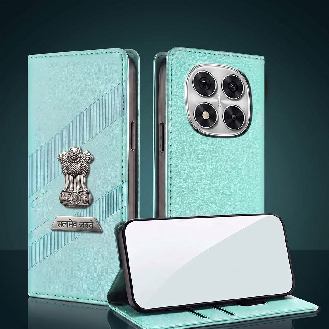 Redmi Note 14 Pro+ 5G Metal Satyamev Jayate 2-in-1 Emblem Magnetic Flip Wallet Case