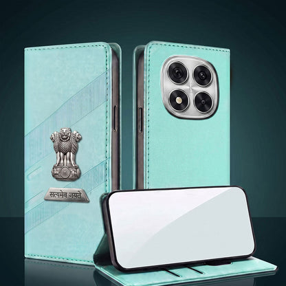 Redmi Note 14 Pro+ 5G Metal Satyamev Jayate 2-in-1 Emblem Magnetic Flip Wallet Case
