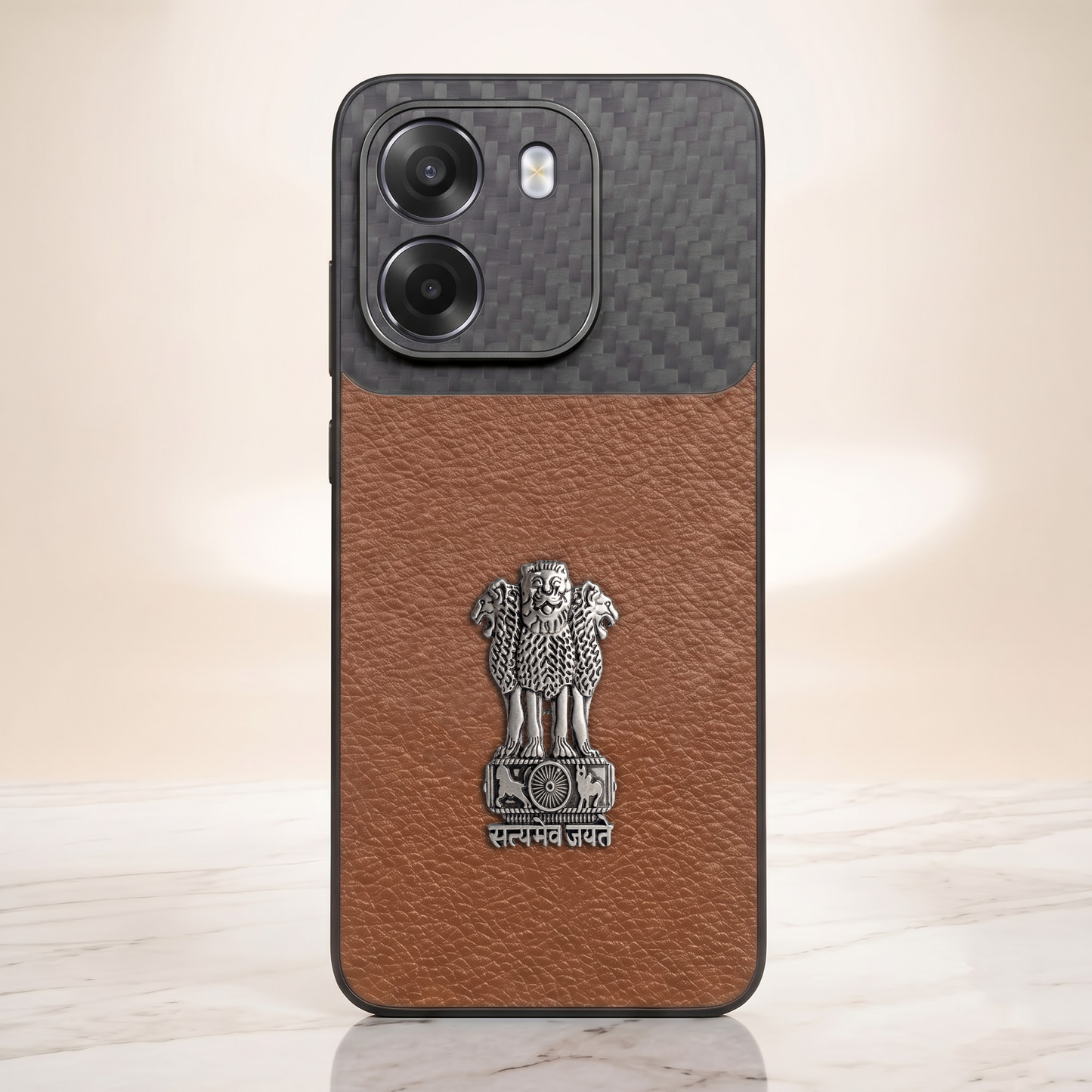 Oppo K14 5G Satyamev Jayate Carbon Fiber Leather Hybrid Phone Case