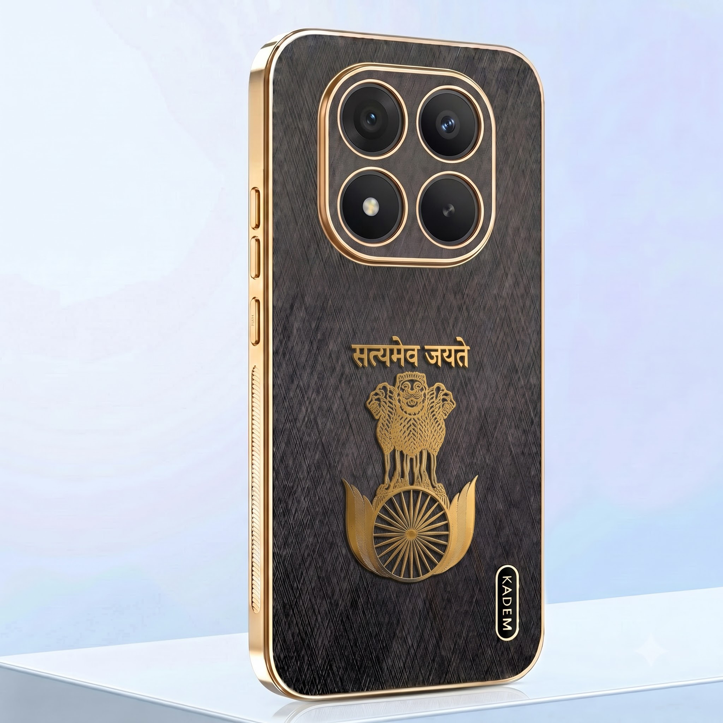 Redmi Note 15 Pro+ 5G Satyamev Jayate 3D Electroplated Frame Gold Thread Pattern Hard Back Case