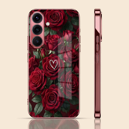 Samsung Galaxy A36 5G Rose Heart Burgundy Electroplated Glass Back Case