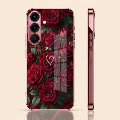 Samsung Galaxy A36 5G Rose Heart Burgundy Electroplated Glass Back Case