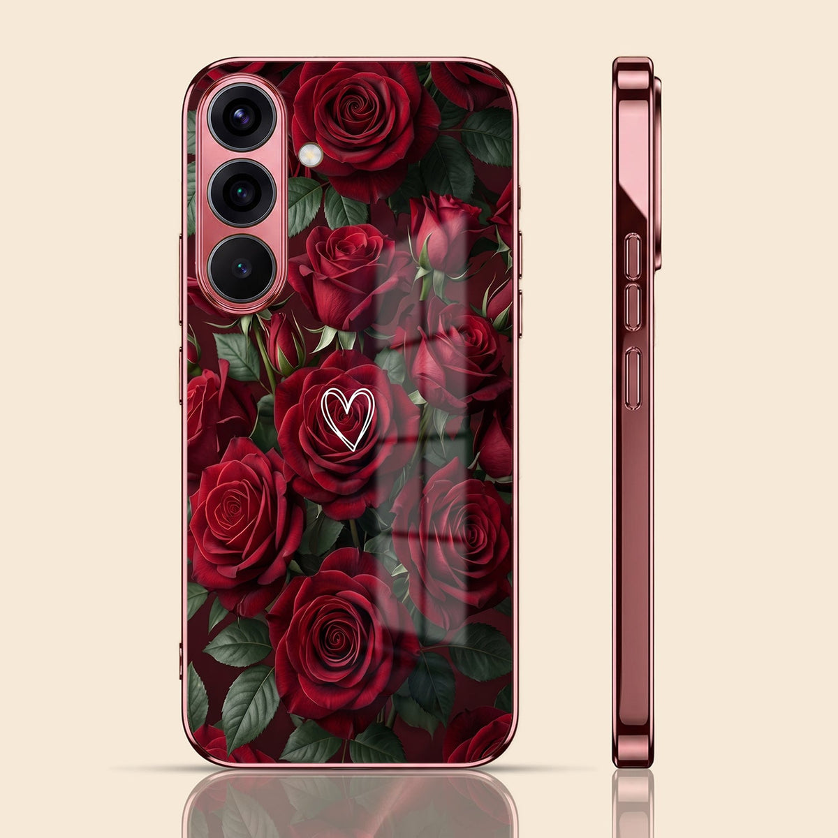 Samsung Galaxy A56 5G Rose Heart Burgundy Electroplated Glass Back Case