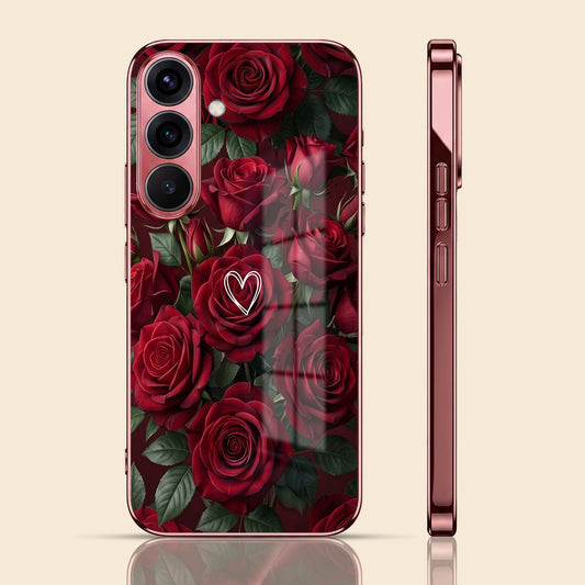 Samsung Galaxy A56 5G Rose Heart Burgundy Electroplated Glass Back Case