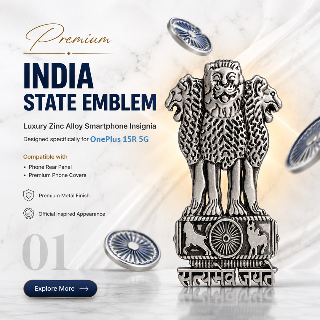 OnePlus 15R 5G Compatible Satyamev Jayate 3D Metal Emblem Sticker