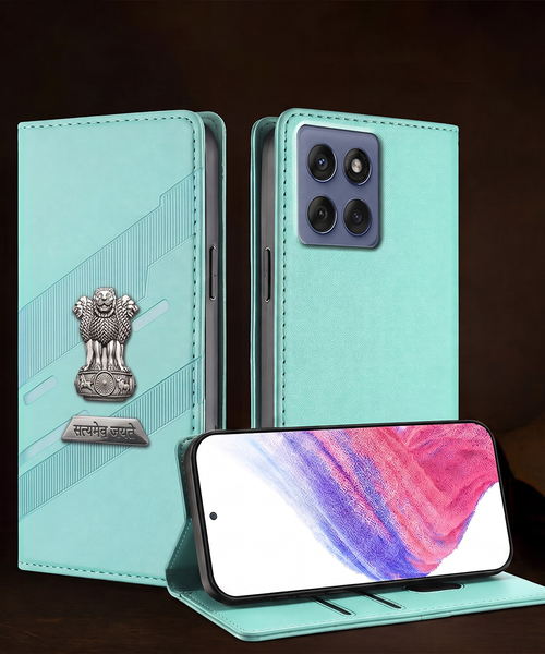 Motorola Edge 60 Fusion 5G Metal Satyamev Jayate 2-in-1 Emblem Magnetic Flip Wallet Case