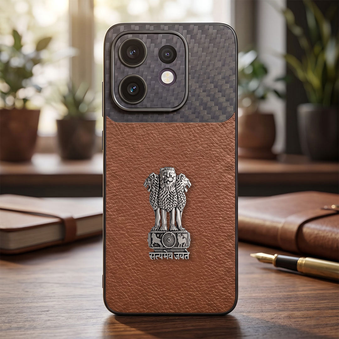 Oppo Reno 16 5G Satyamev Jayate Carbon Fiber Leather Hybrid Phone Case