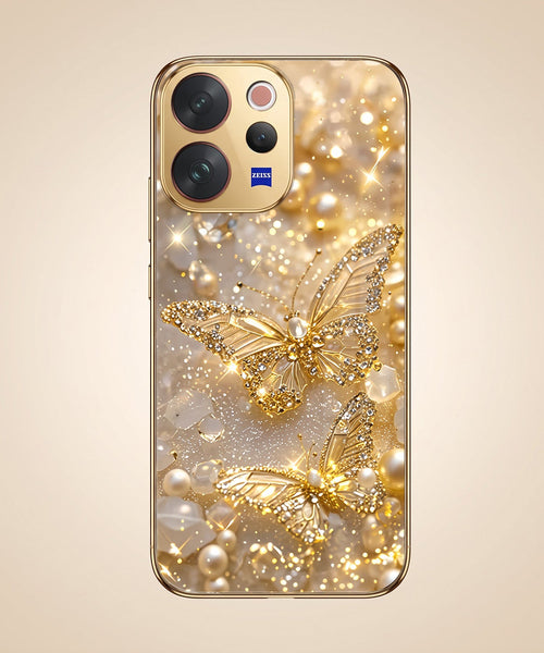 Vivo V70 5G Golden Butterfly Gold Electroplated Glass Phone Back Case