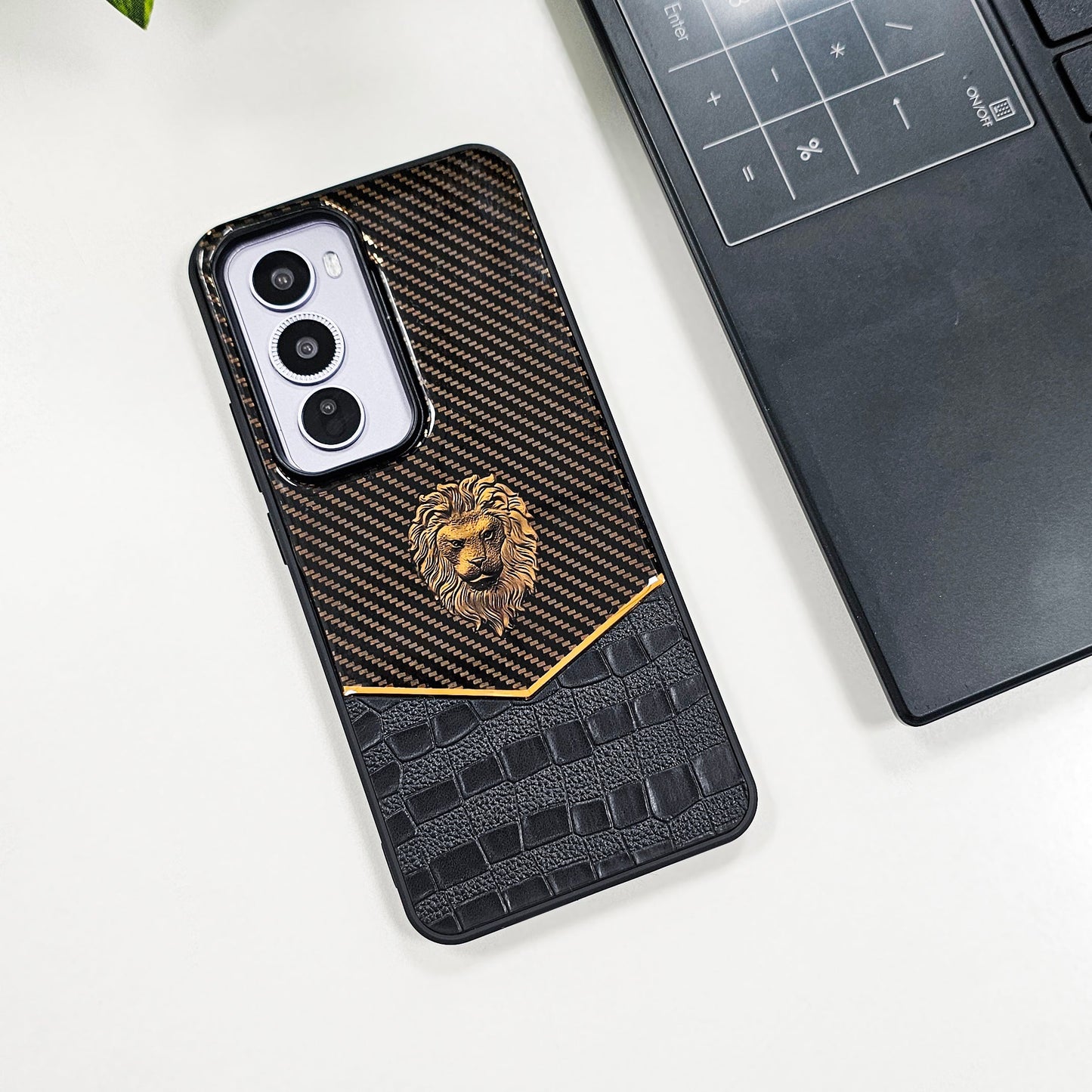 OPPO Reno12 5G Luxury Lion Pattern Leather And Liquid Silicone Case