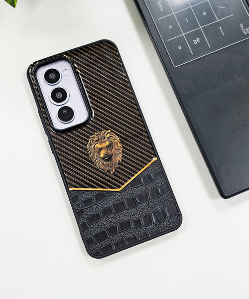 OPPO Reno12 5G Luxury Lion Pattern Leather And Liquid Silicone Case