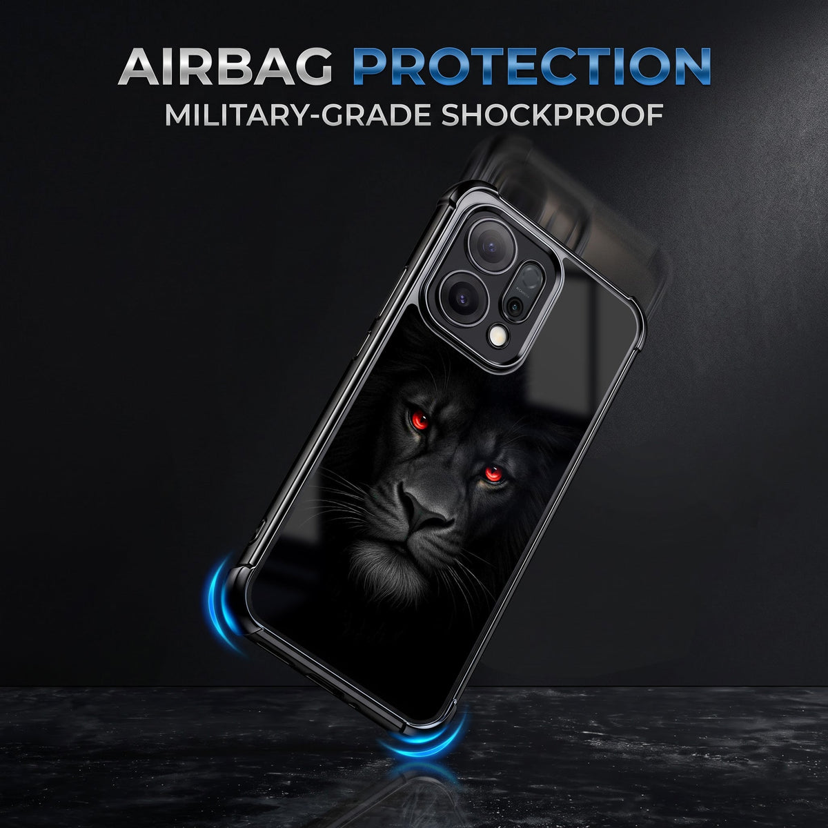 Oppo Reno 14 5G Premium Black Lion Airbags Printed Back Case