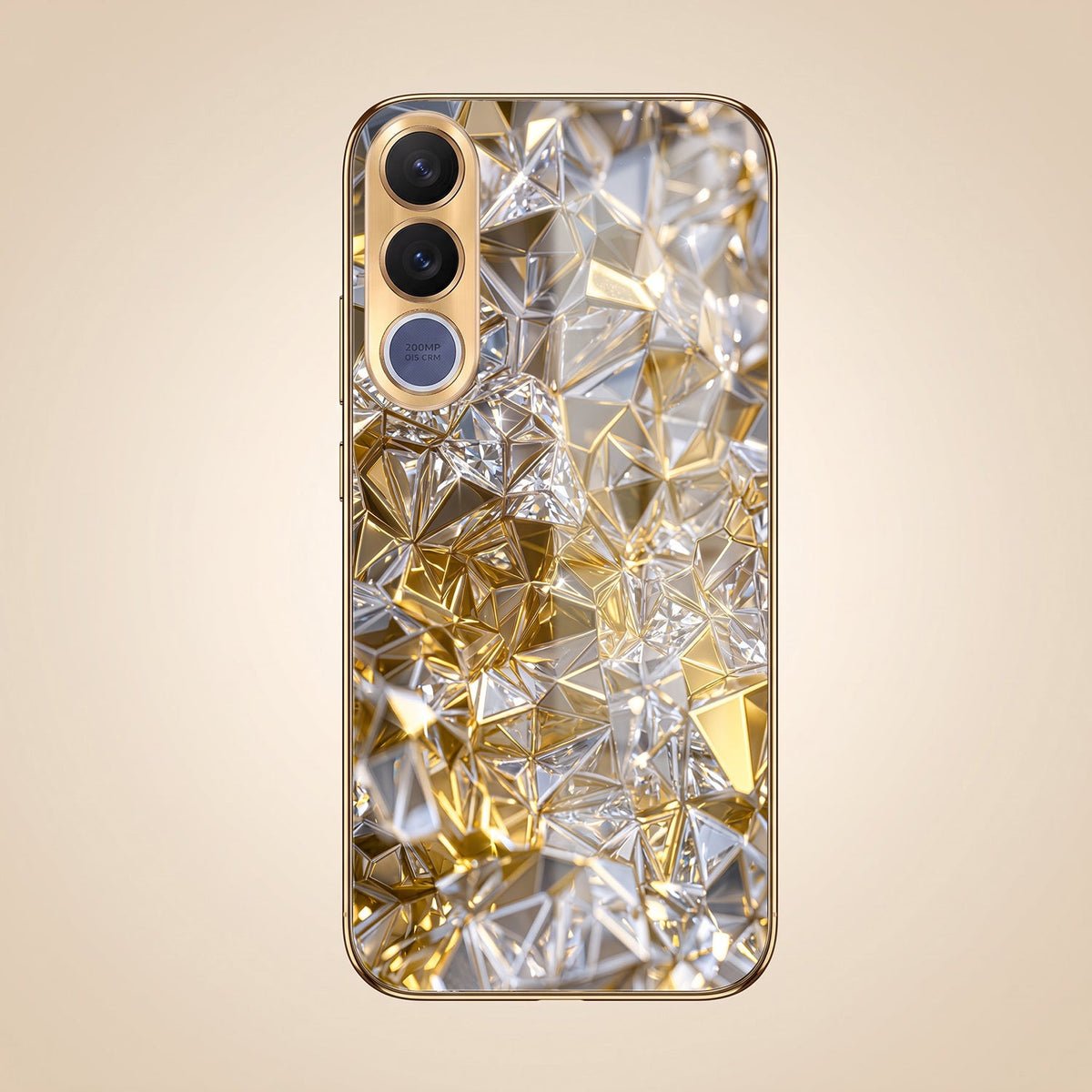 Vivo V70 FE 5G White Diamond Shatter Gold Electroplated Glass Phone Back Case