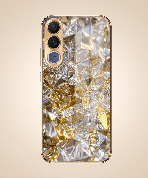 Vivo V70 FE 5G White Diamond Shatter Gold Electroplated Glass Phone Back Case