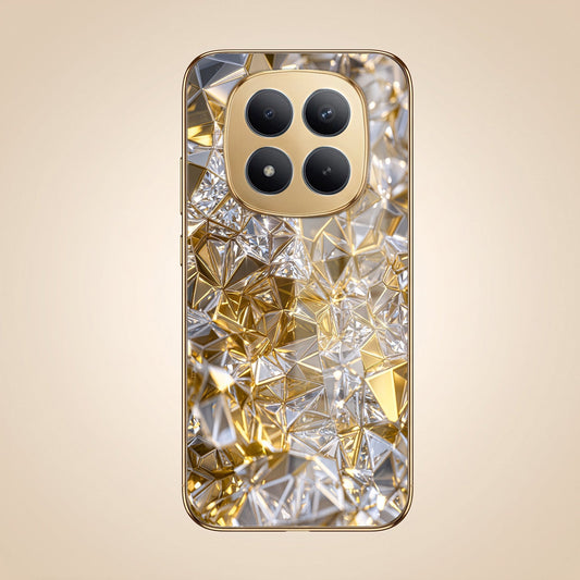 Redmi Note 15 Pro+ 5G White Diamond Shatter Gold Electroplated Glass Phone Back Case