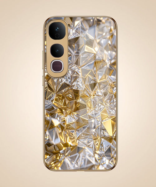 Vivo Y400 Pro 5G White Diamond Shatter Gold Electroplated Glass Phone Back Case