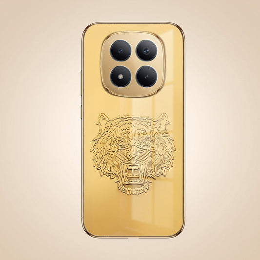 Redmi Note 15 Pro+ 5G Golden Tiger Face Gold Electroplated Glass Phone Back Case