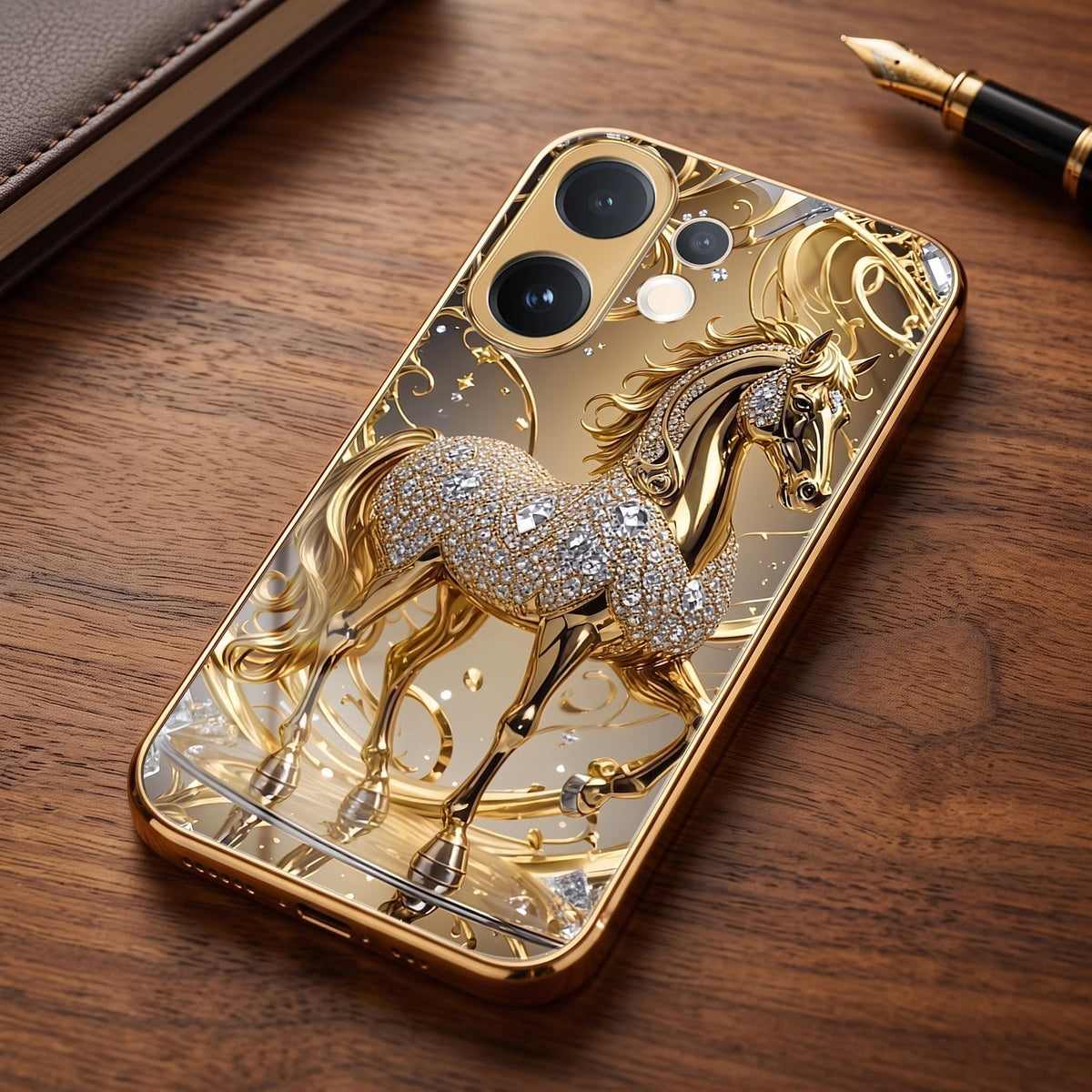 Vivo T4 Pro 5G Luxury Horse Texture Gold Electroplated Glass Phone Back Case
