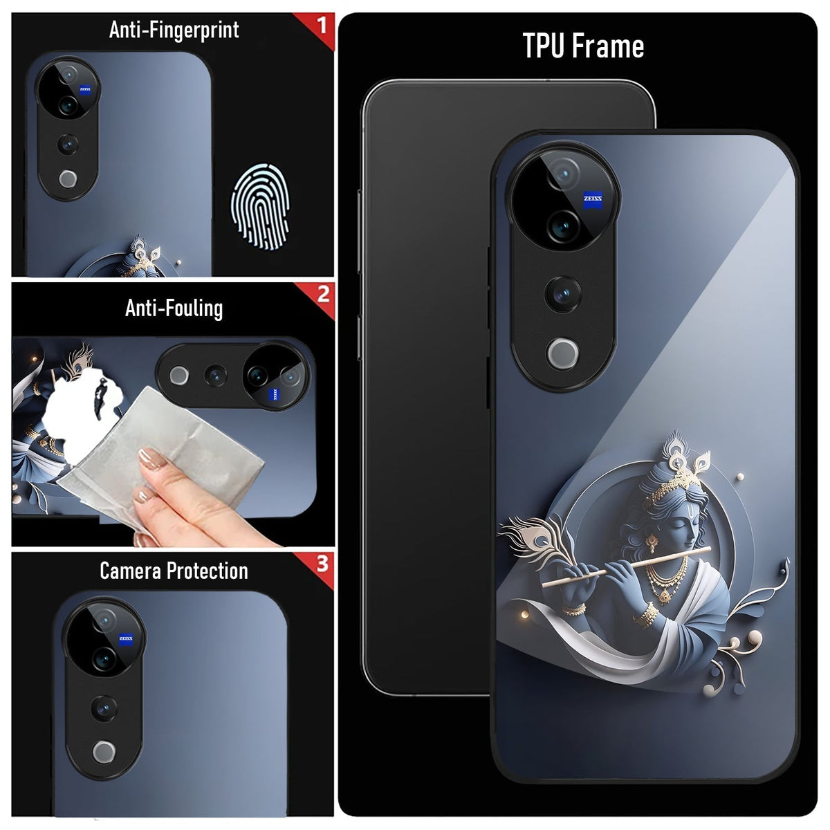 Vivo V40 Pro 5G Premium Acrylic Shockproof Glass Back Case (Krishna)