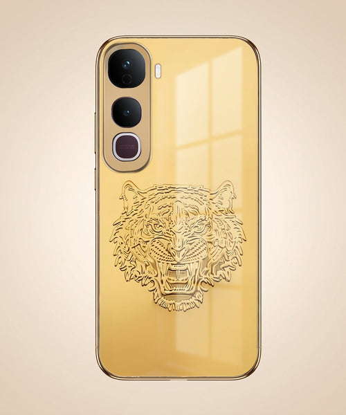 Vivo Y400 Pro 5G Golden Tiger Face Gold Electroplated Glass Phone Back Case