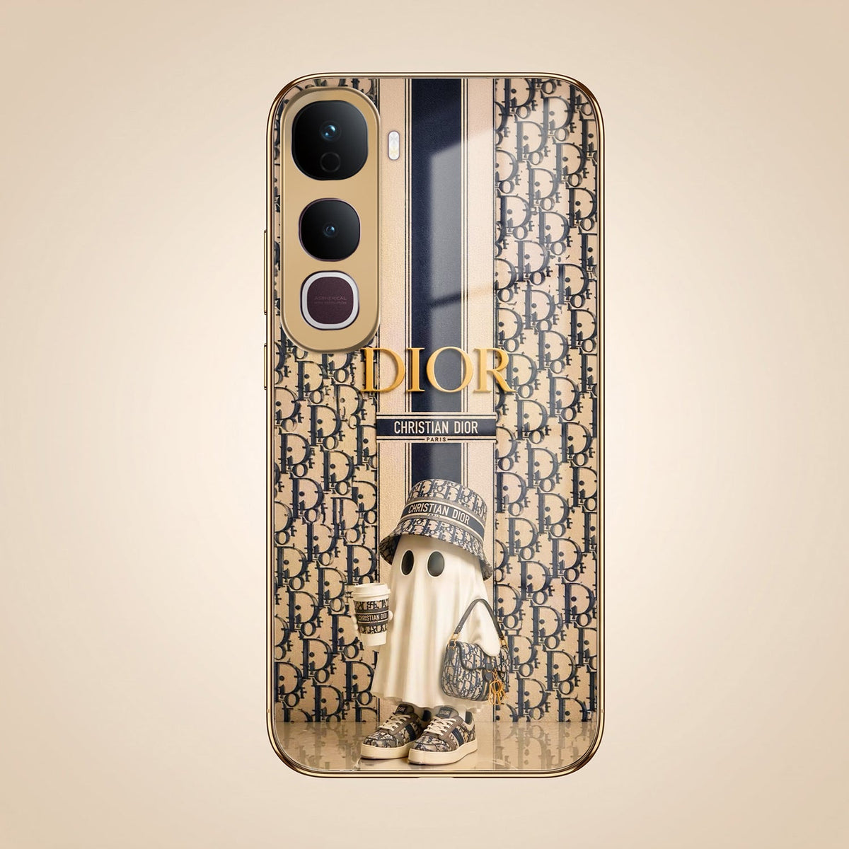 Vivo Y400 Pro 5G Luxury Dior Gold Electroplated Glass Phone Back Case
