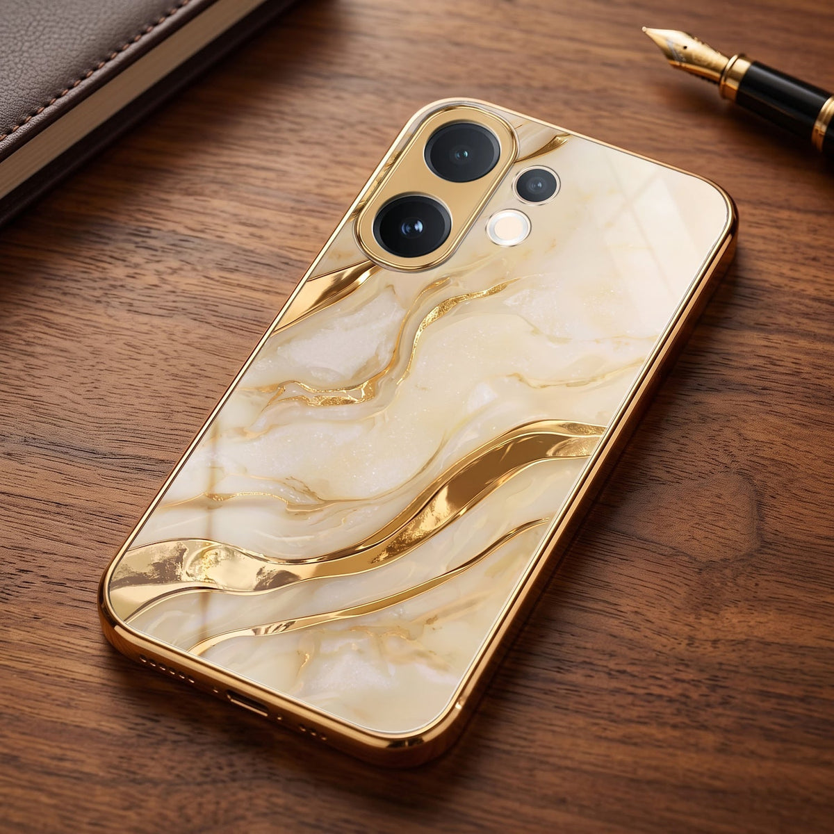 Vivo V60 5G Marvel Texture Gold Electroplated Glass Phone Back Case