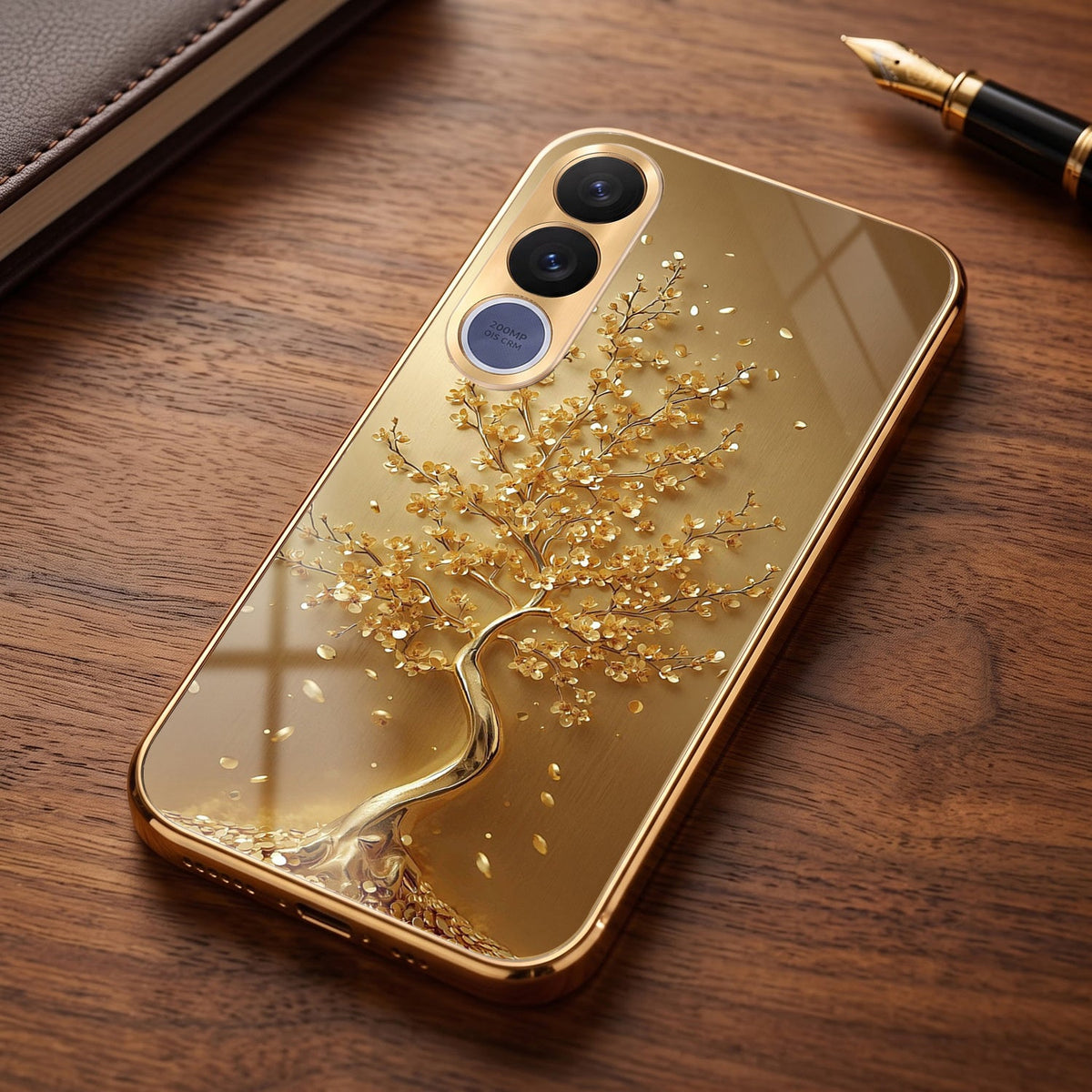 Vivo V70 FE 5G Golden Tree Gold Electroplated Glass Phone Back Case